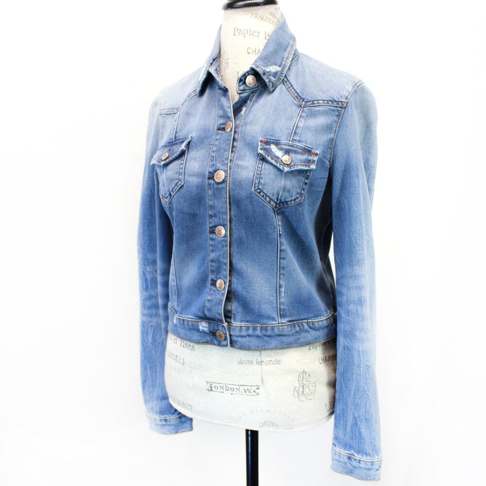 Level 99 Denim Jacket Y2K Outdoor Button Pocket Destressing Floral Lining Medium